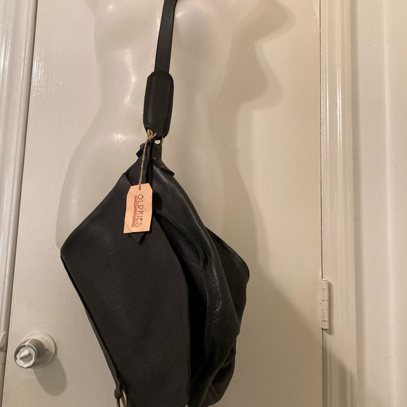 New Large Leather Cross Body Bag by Oldrie Shoulder Messenger Bag Satchel Black - Picture 3 of 15